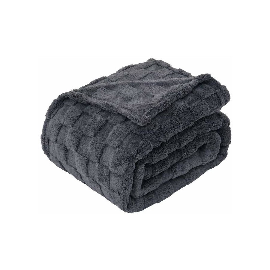 FRAZADA SHERPA GRIS